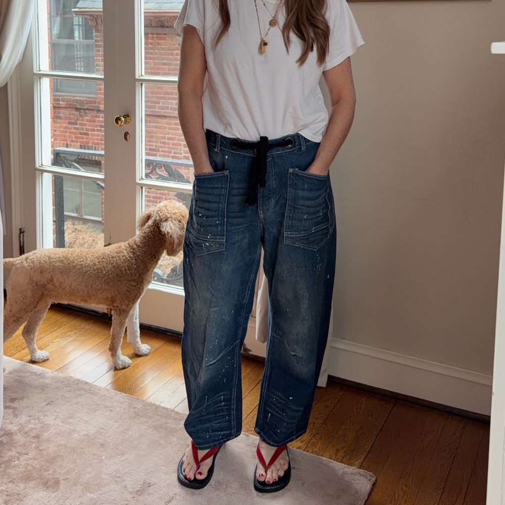 Free People Denim Jeans Blue with Orange Stitching